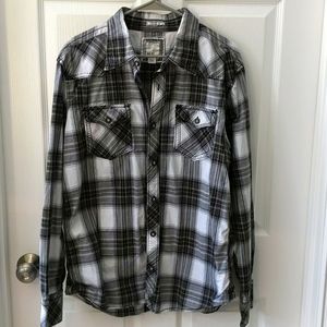 BKE Black and White Plaid Long-sleeved Button Down Shirt Large